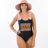 Mommy and Me Bathing Suits Mama Mini Print Strip Flower Shoulder Backless Swimsuits
