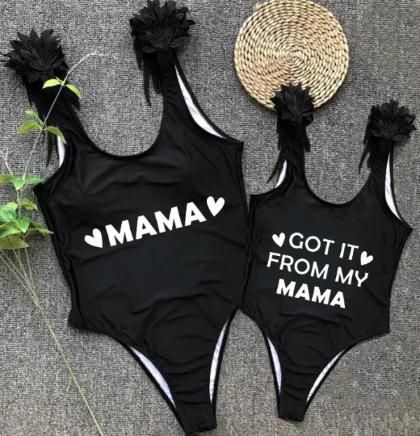 Mommy and Me Bathing Suits Got It From My Mama Wings Shoulder Backless Swimsuits