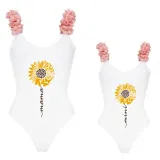 Mommy and Me Bathing Suits Mama Mini Sunflower Shoulder Backless Swimsuits