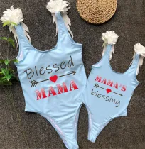 Mommy and Me Bathing Suits Blessed Mama Mama's Blessing Wings Shoulder Backless Swimsuits