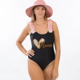 Mommy and Me Bathing Suits Heart Mama Mini Flower Shoulder Backless Swimsuits