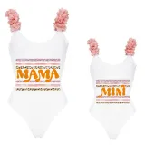 Mommy and Me Bathing Suits Mama Mini Print Strip Flower Shoulder Backless Swimsuits