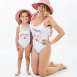 Mommy and Me Bathing Suits I Love My Mama I Love My Mini Flower Shoulder Backless Swimsuits