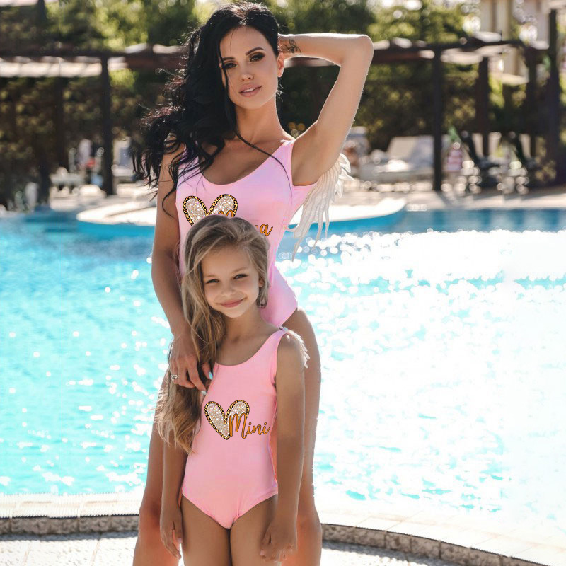Mommy and Me Bathing Suits Heart Mama Mini Wings Shoulder Backless Swimsuits
