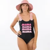 Mommy and Me Bathing Suits Mama Mini Print Flower Shoulder Backless Swimsuits