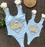 Mommy and Me Bathing Suits I'm The Mini Boss My Boss Calls Me Wings Shoulder Backless Swimsuits