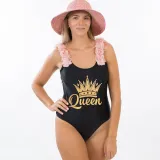 Mommy and Me Bathing Suits Princess Queen Flower Shoulder Backless Swimsuits
