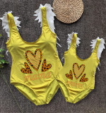 Mommy and Me Bathing Suits Mama Mini Three Heart Wings Shoulder Backless Swimsuits