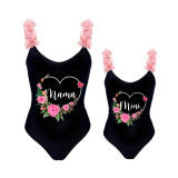 Mommy and Me Bathing Suits Flower Wreath Flower Shoulder Backless Swimsuits