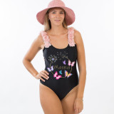 Mommy and Me Bathing Suits Butterfly Dandelion Flower Shoulder Backless Swimsuits