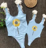Mommy and Me Bathing Suits Mama Mini Sunflower Wings Shoulder Backless Swimsuits