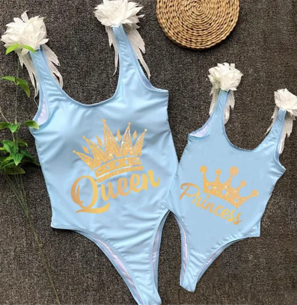 Mommy and Me Bathing Suits Princess Queen Wings Shoulder Backless Swimsuits