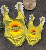 Mommy and Me Bathing Suits Mama Mini Sunflower Wings Shoulder Backless Swimsuits
