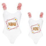 Mommy and Me Bathing Suits Mama Mini Daisy Flower Shoulder Backless Swimsuits