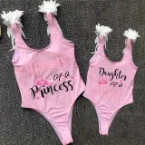 Mommy and Me Bathing Suits Daughter Of The Queen Mommy Of A Princess Wings Shoulder Backless Swimsuits