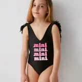 Mommy and Me Bathing Suits Mama Mini Print Wings Shoulder Backless Swimsuits