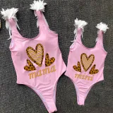 Mommy and Me Bathing Suits Mama Mini Three Heart Wings Shoulder Backless Swimsuits