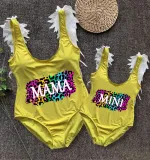 Mommy and Me Bathing Suits Colorful Leopard Wings Shoulder Backless Swimsuits