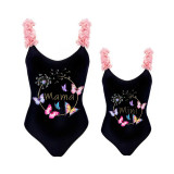 Mommy and Me Bathing Suits Butterfly Dandelion Flower Shoulder Backless Swimsuits