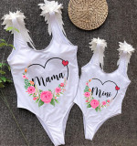 Mommy and Me Bathing Suits Flower Wreath Wings Shoulder Backless Swimsuits
