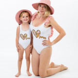 Mommy and Me Bathing Suits Heart Mama Mini Flower Shoulder Backless Swimsuits