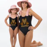Mommy and Me Bathing Suits Mama Mini Three Heart Flower Shoulder Backless Swimsuits
