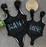 Mommy and Me Bathing Suits Mama Mini Coconut Tree Wings Shoulder Backless Swimsuits