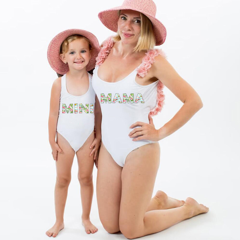 Mommy and Me Bathing Suits Mama Mini Coconut Tree Flower Shoulder Backless Swimsuits
