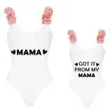 Mommy and Me Bathing Suits Got It From My Mama Flower Shoulder Backless Swimsuits