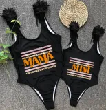 Mommy and Me Bathing Suits Mama Mini Print Strip Wings Shoulder Backless Swimsuits