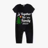2023 Christmas Matching Family Pajamas Exclusive Family Together Flying Reindeer Black Pajamas Set