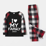2023 Christmas Matching Family Pajamas I Love My Family White Black Plaids Pajamas Set
