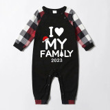 2023 Christmas Matching Family Pajamas I Love My Family White Black Plaids Pajamas Set