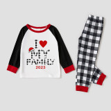 2023 Christmas Matching Family Pajamas Exclusive Design I Love My Family White Black Plaids Pajamas Set