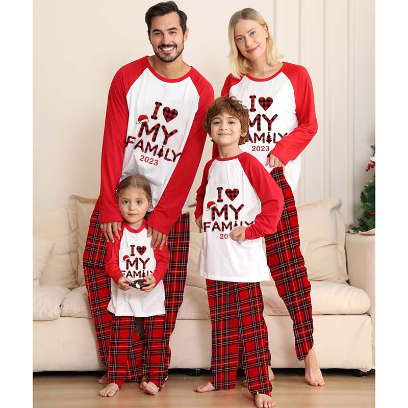 2023 Christmas Matching Family Pajamas Exclusive Design I Love My Family Red Pajamas Set