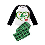 2023 Christmas Matching Family Pajamas Santa Heart Merry Xmas Green Plaids Pajamas Set