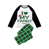 2023 Christmas Matching Family Pajamas Exclusive Design I Love My Family Green Plaids Pajamas Set