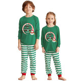 2023 Christmas Matching Family Pajamas Snowman Let It Snow Green Stripes Pajamas Set