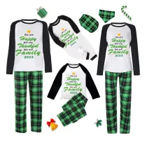2023 Christmas Matching Family Pajamas We Are Happy Thanksful Family Green Plaids Pajamas Set
