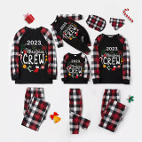 2023 Christmas Matching Family Pajamas Christmas Crew Wreath Black Red Plaids Pajamas Set