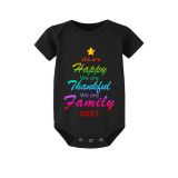 2023 Christmas Matching Family Pajamas Rainbow We Are Happy Thanksful Family Black Pajamas Set