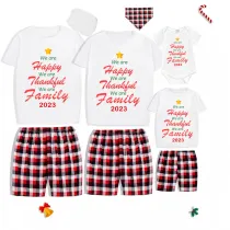 2023 Christmas Matching Family Pajamas We Are Happy Thanksful Family White Short Pajamas Set