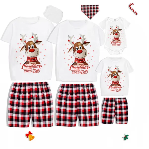 2023 Christmas Matching Family Pajamas Christmas Exclusive Design Deer Head Snowflake Merry Christmas Short Pajamas Set
