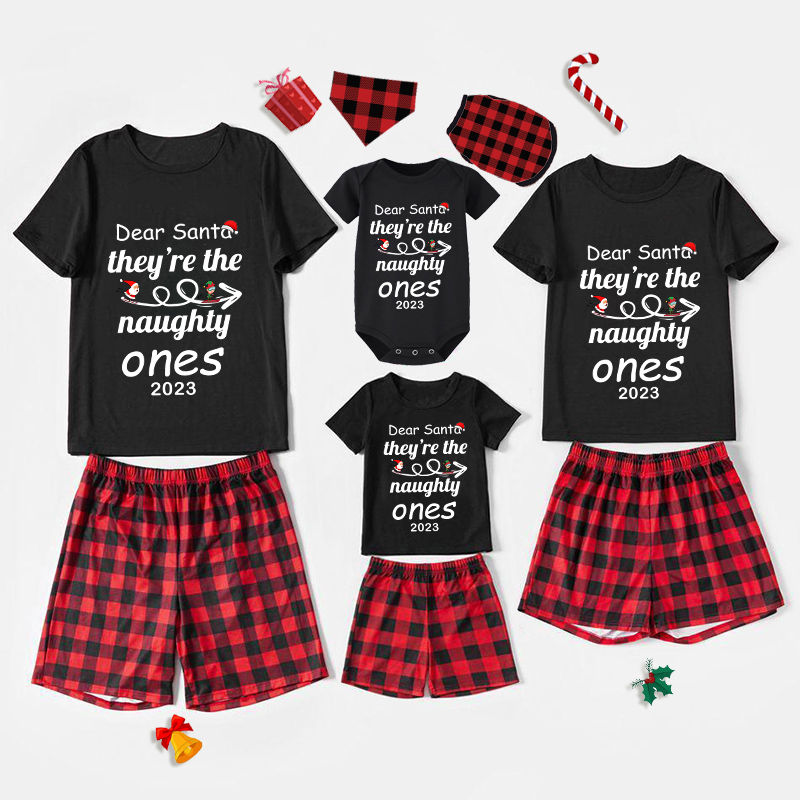 2023 Christmas Matching Family Pajamas Dear Santa They're The Naughty Ones Black Pajamas Set