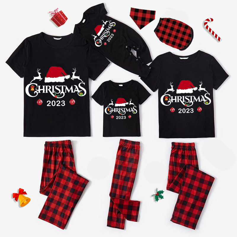2023 Christmas Matching Family Pajamas Exclusive Design Christmas Couple Reindeer Black Pajamas Set