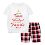2023 Christmas Matching Family Pajamas We Are Happy Thanksful Family White Short Pajamas Set