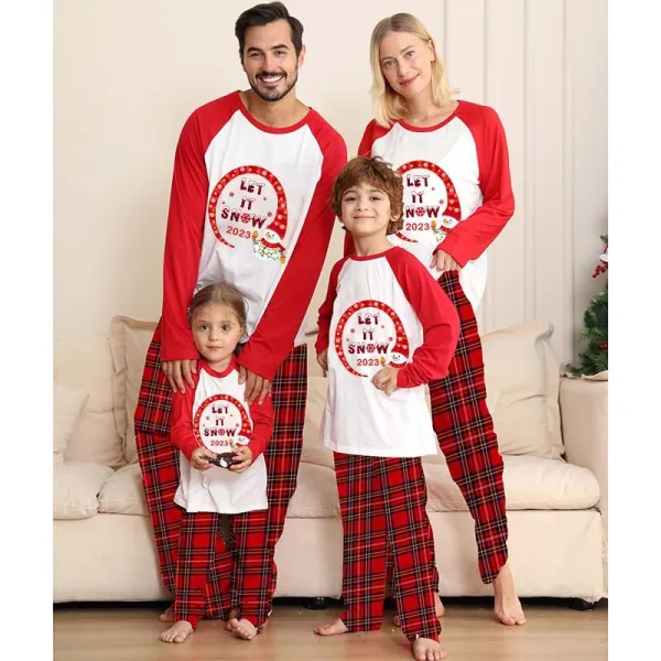 2023 Christmas Matching Family Pajamas Snowman Let It Snow Plaids Pajamas Set