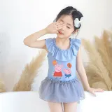 Girls Bathing Suits Cartoon Pigs With Balloons One Piece Lace Collar Swimsuits