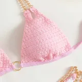 Women Two Pieces Ring Linked Plunging Halter Triangle Bikini Swimsuit