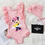 Girls Bathing Suits Cartoon Mouse With Bow Tie One Piece Ruffled Cuff Swimsuits